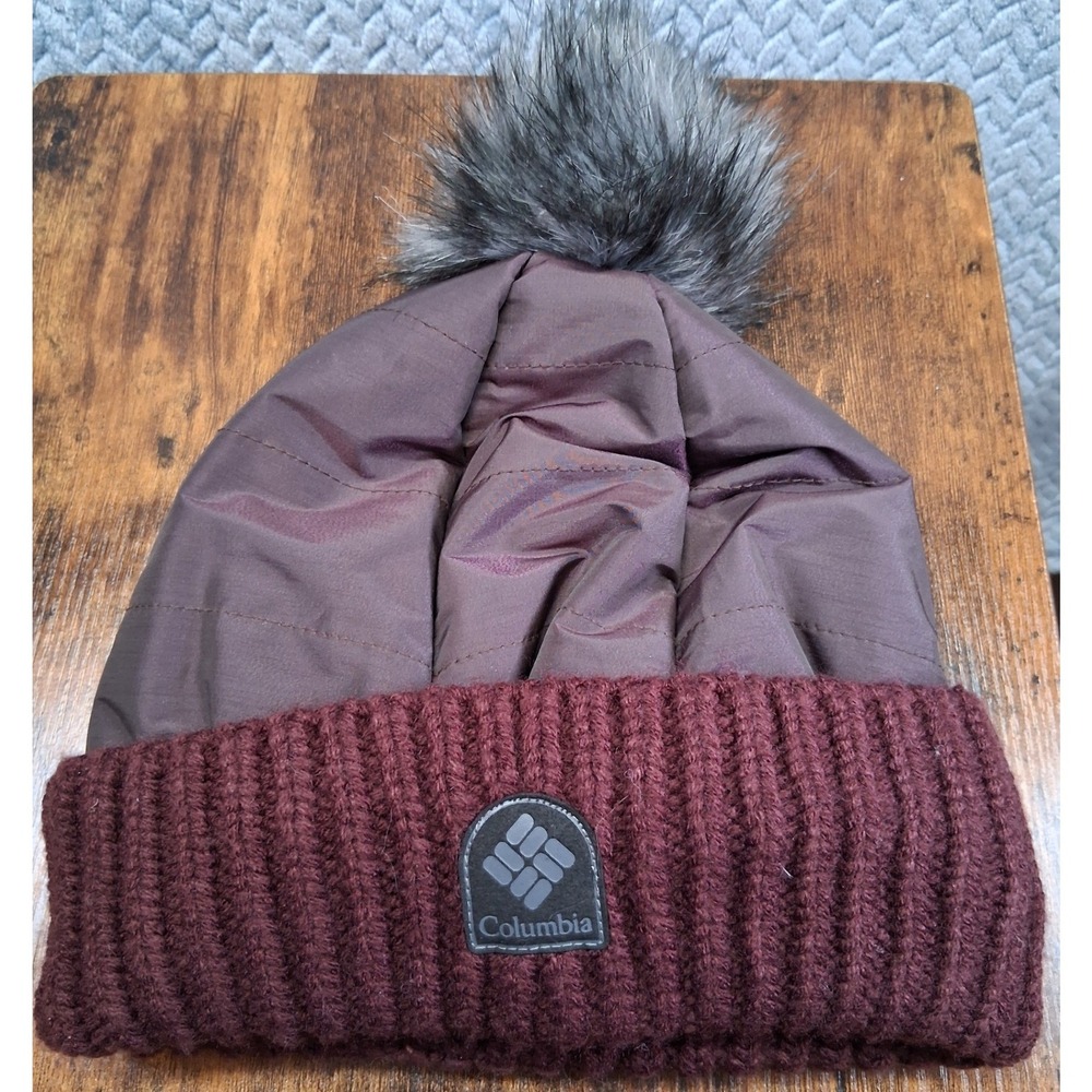 Columbia Womens Quilted Knit Pom Beanie Hat Burgundy Plum CL2812 OS